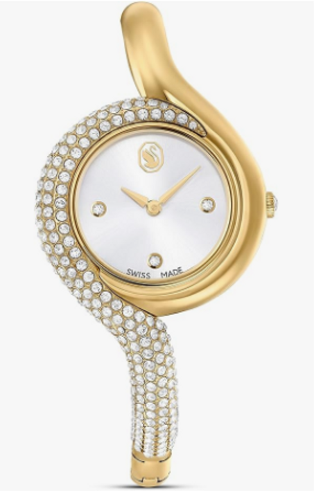 ساعة سواروفسكي ديكستيرا غير متماثلة - سوار معدني ذهبي مزين بالكريستالات