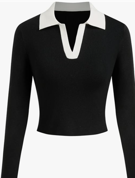 قميص نسائي ضيق بأكمام طويلة من CIDER – بياقة V وتصميم بولو عصري – قميص عملي وكاجوال لفصلي الربيع والخريف