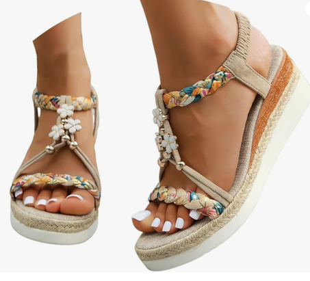 صنادل صيفية واسعة للنساء – مريحة، مانعة للانزلاق، تصميم بوهو