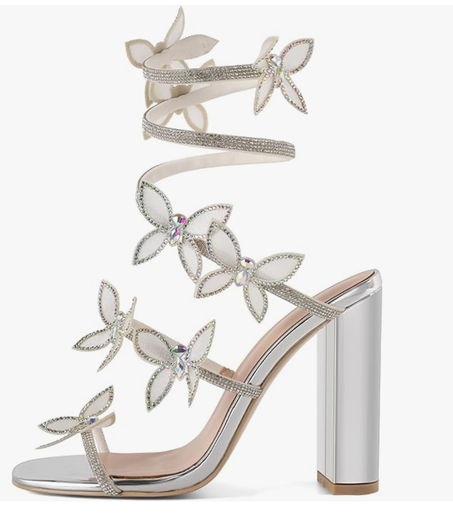 صنادل نسائية بكعب عريض وتصميم فراشة مرصعة – أنيقة للمناسبات والسهرات