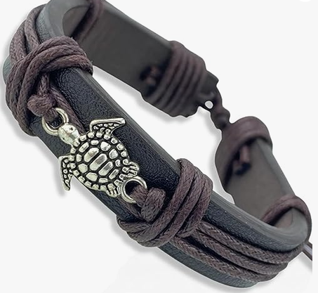 سوار جلدي رجالي بتصميم سلحفاة بحرية – قابل للتعديل وأناقة شبابية
