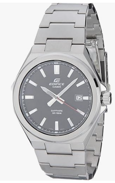 ساعة كاسيو إيديفيس رجالية بسوار ستانلس ستيل، كريستال الياقوت، مقاومة للماء حتى 100 متر، مع مؤشّر للتاريخ – موديل EFB-108D-1AV