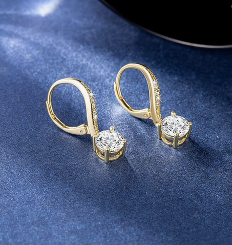 أقراط متدلية أنيقة من الذهب عيار 14 قيراط مزينة بحجر الزركونيا