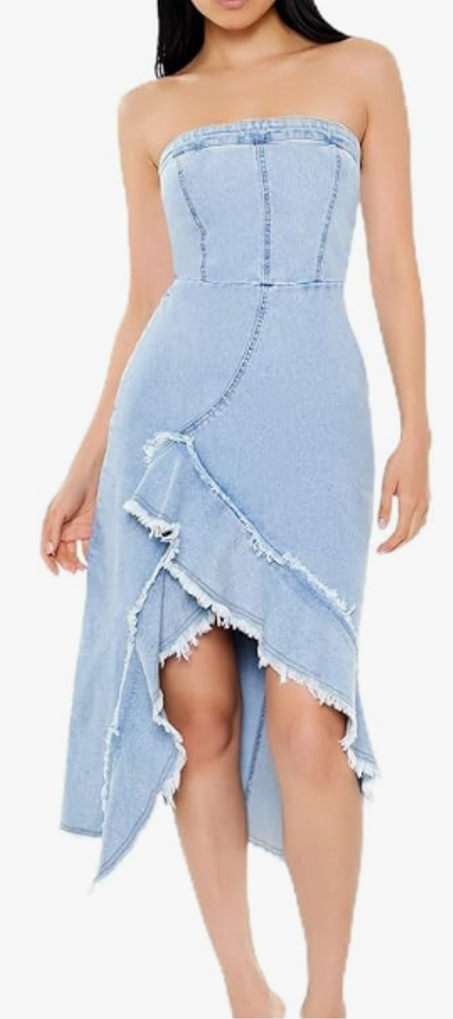 فستان جينز ميدي بتصميم توليب أنيق للنساء – فوريفر 21