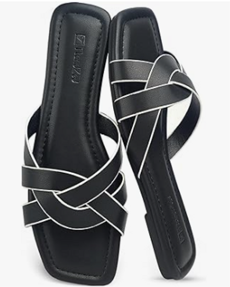 صنادل نسائية مسطحة 2025 – تصميم مجدول بأصابع مربعة، صنادل صيفية أنيقة من الجلد، مريحة وسهلة الارتداء، المقاسات من 6 إلى 11