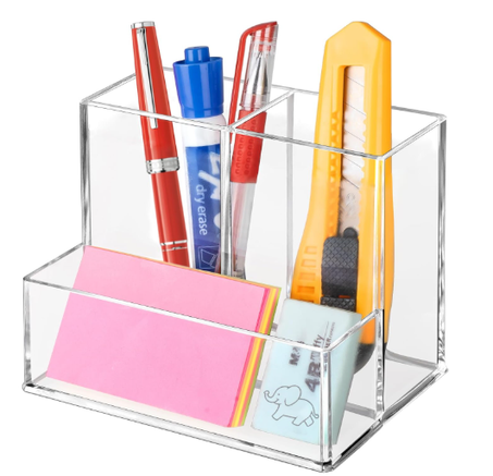 حامل أقلام مكتبي شفاف من الأكريليك مع 3 أقسام – منظم أقلام وأدوات مكتبية للمنزل والمكتب والفصل الدراسي