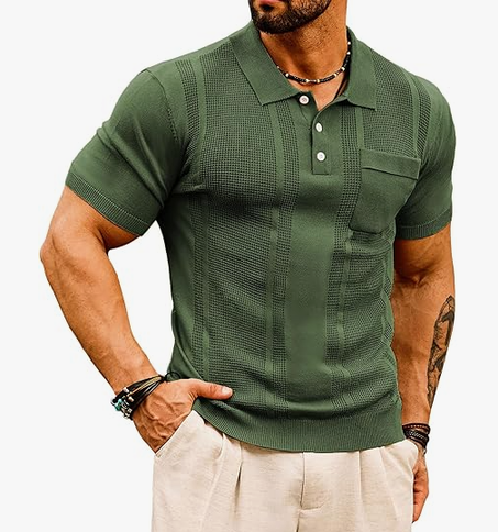 قميص بولو محيك بأكمام قصيرة للرجال من GRACE KARIN – خفيف ومريح بتصميم ناعم، مثالي للجولف والأيام الصيفية