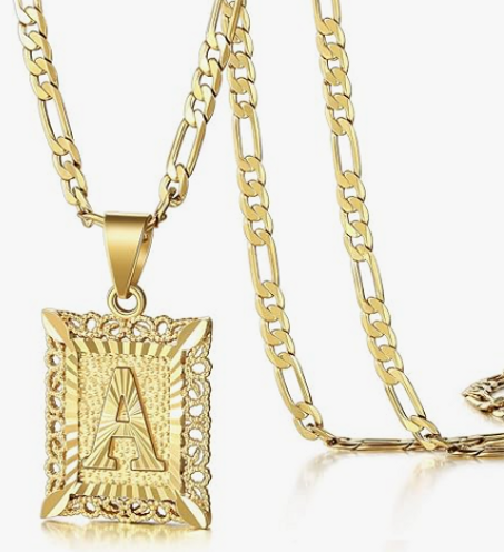 سلسلة قلادة حرف أولي أنيقة للنساء من KissYan – مطلية بالذهب عيار 14، تصميم مربع بحروف من A إلى Z، بسلسلة فيغارو فاخرة