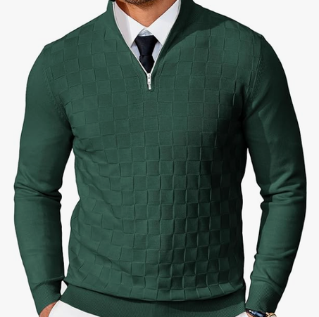 سويتر رجالي COOFANDY برقبة V بسحاب ربع – تصميم جاكار كلاسيكي و7 ألوان