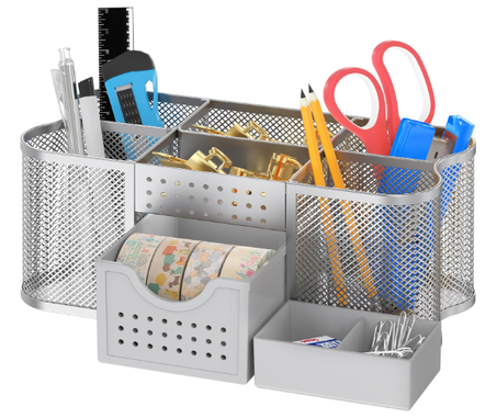 منظم مكتب Deco Brothers – حامل أقلام وادوات مكتبية، شبكي، متعدد الأقسام، باللون الفضي أو الأسود