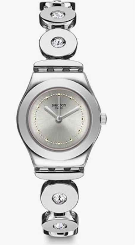 ساعة Swatch للنساء – Time (Core) كوارتز سويسري بحزام ستانلس ستيل رمادي، مقاس 25 مم – كاجوال