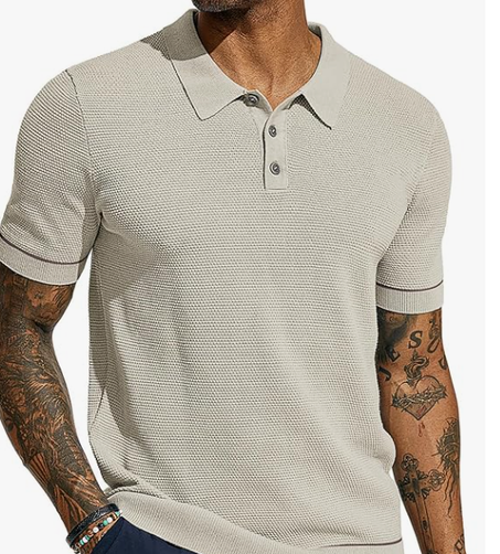 تيشيرت بولو رجالي من PJ PAUL JONES بأكمام قصيرة – تصميم محبوك بنقشة فاخرة