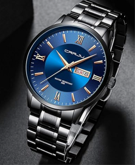 ساعة CRRJU رجالية فاخرة بسوار من الستانلس ستيل ومقاومة للماء – تصميم أنيق مع عرض التاريخ