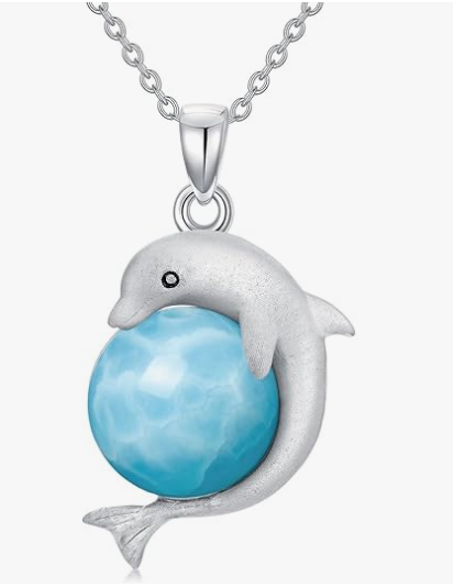 عقد تعليقة دولفين من حجر لاريمار الطبيعي وفضة استرليني 925 – هدية مثالية للنساء