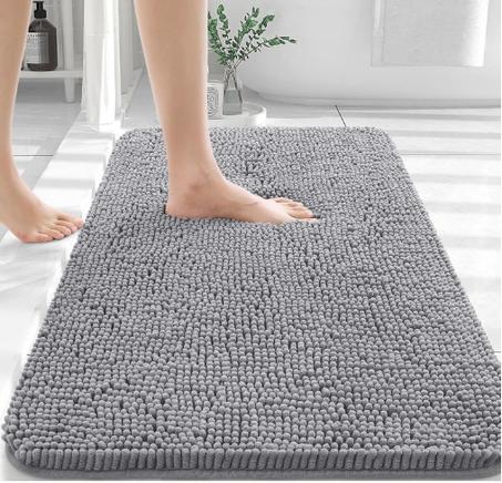 سجادة حمام OLANLY بمقاس 30×20 بوصة – شينيلي ناعم ماص سريع الجفاف، قاعدة مطاطية، قابلة للغسل في الغسالة – للحمّام والدش، ديكور منزلي – رمادي
