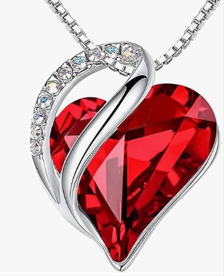 سلسلة نسائية بشكل قلب وحجر الميلاد – رمز اللانهاية والحب – مطلية بالفضة مع كريستال لامع – هدية أنيقة للأم أو الزوجة أو الحبيبة – طول قابل للتعديل ١٨+٢ إنش