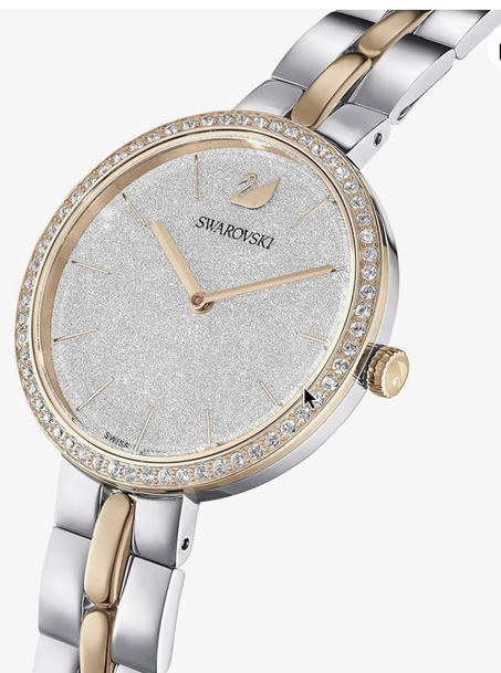 ساعة سواروفسكي كوزموبوليتان – بتصميم راقٍ مرصّع بكريستالات شفافة ولمسة نهائية باللون الذهبي الوردي – صناعة سويسرية