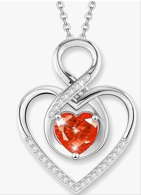 قلادة قلب نسائية من فضة 925 مع قلادة شكل قلب اللانهاية – قلادة حجر ميلاد مخصصة – هدايا ذكرى الزواج، عيد الميلاد للزوجة، الحبيبة، والأم