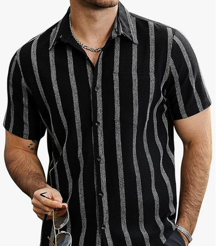 قميص رجالي صيفي مخطط من VATPAVE بأكمام قصيرة وأزرار – قميص هاواي كلاسيكي للبحر مع جيب