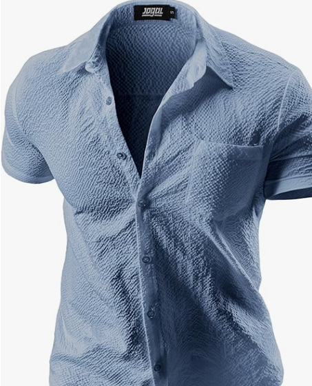 قميص رجالي صيفي بأزرار وأكمام قصيرة – تصميم كاجوال أنيق بملمس مميز – مناسب للشاطئ، العمل والمناسبات