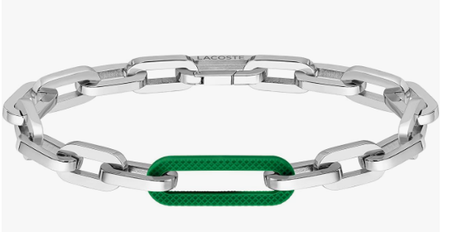 سوار لاكوست الرجالي من الفولاذ المقاوم للصدأ مع روابط سيليكون أخضر أنيق – تصميم عصري ومريح