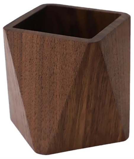 العلبة الخشبية للأقلام من خشب الجوز الأسود – منظم مكتبي متعدد الاستخدامات للأدوات المكتبية والقرطاسية، حامل أقلام على شكل هندسي (منشوري) للتخزين في المكتب أو المدرسة