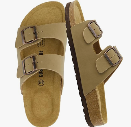 صنادل كوشيناير لين للنساء – مريحة بنعل من الفلين وبمشبكين، سهل الارتداء، ببطانة من الشمواه الطبيعي ودعم لقوس القدم