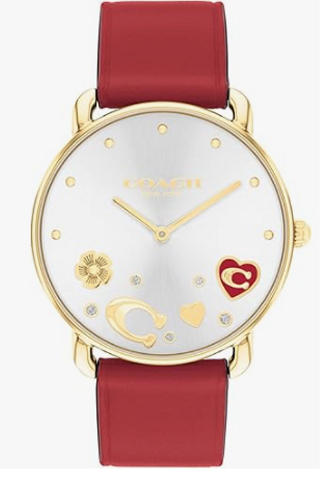 ساعة نسائية Coach Elliot بحزام جلد أحمر وكريستالات براقة – تصميم عصري وأنيق – دقيقة وموثوقة