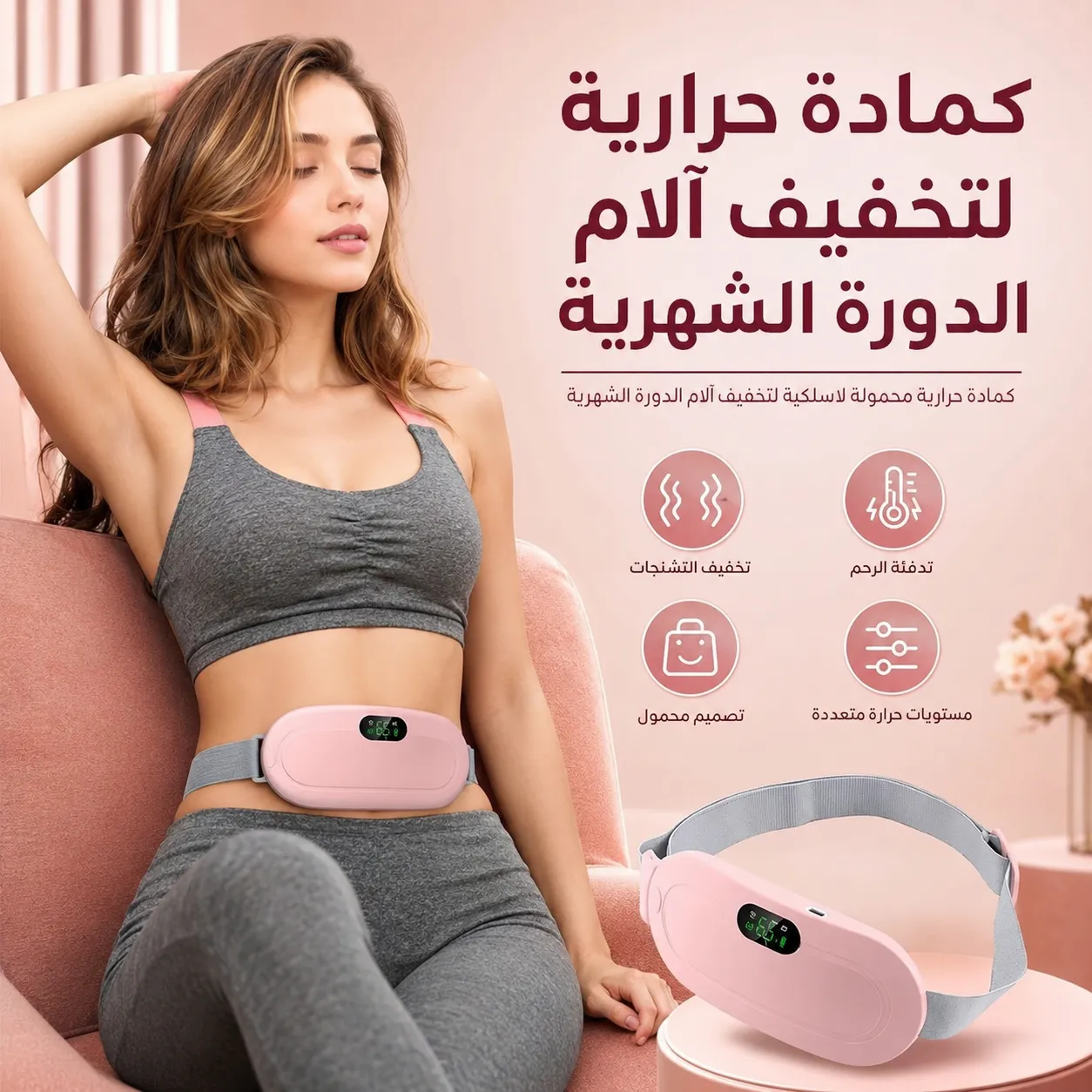 كمادة حرارية لاسلكية لتخفيف آلام الدورة الشهرية والظهر | Portable Cordless Heating Pad for Menstrual Cramps Relief