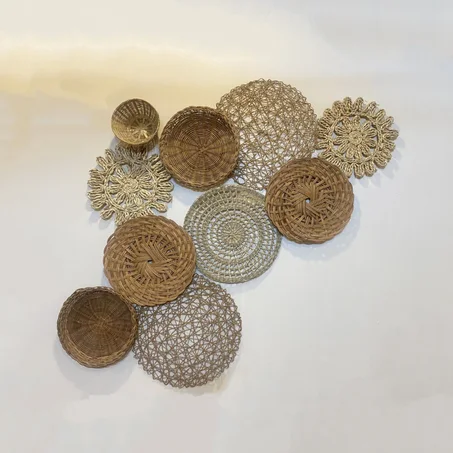 Set of 10 Basket Wall Decor - Wall Art Decor - Wicker Round Bowl - Wicker Wall Tray, Bohemian Wall Decor - Hanger Wall Plate