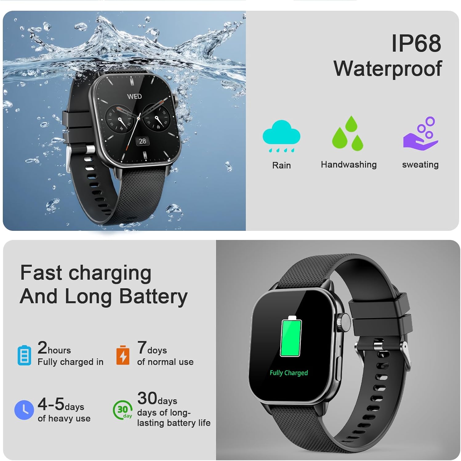 GARMIN  ساعات ذكية للرجال والنساء، 1.85 انش AMOLED HD لتتبع اللياقة البدنية مع اكثر من 100 وضع رياضي، ساعات ذكية مع مكالمات بلوتوث/معدل ضربات القلب/مراقب النوم/عداد الخطوات، مقاومة للماء IP68