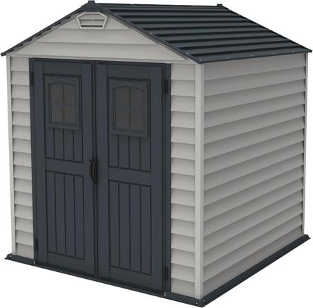 Storemax Plus 7 Ft. W X 7 Ft. D Vinyl Garden Storage Shed with Floor Dark Grey & Adobe
