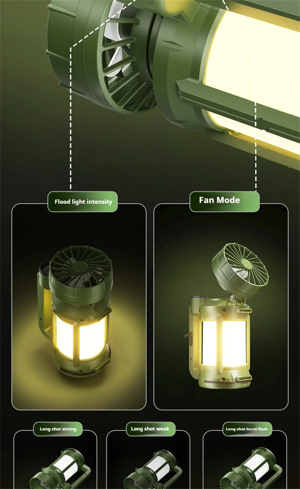كشاف وشاحن موبايل ومروحة للرحلات والسفارى يعمل بالطاقة الشمسية