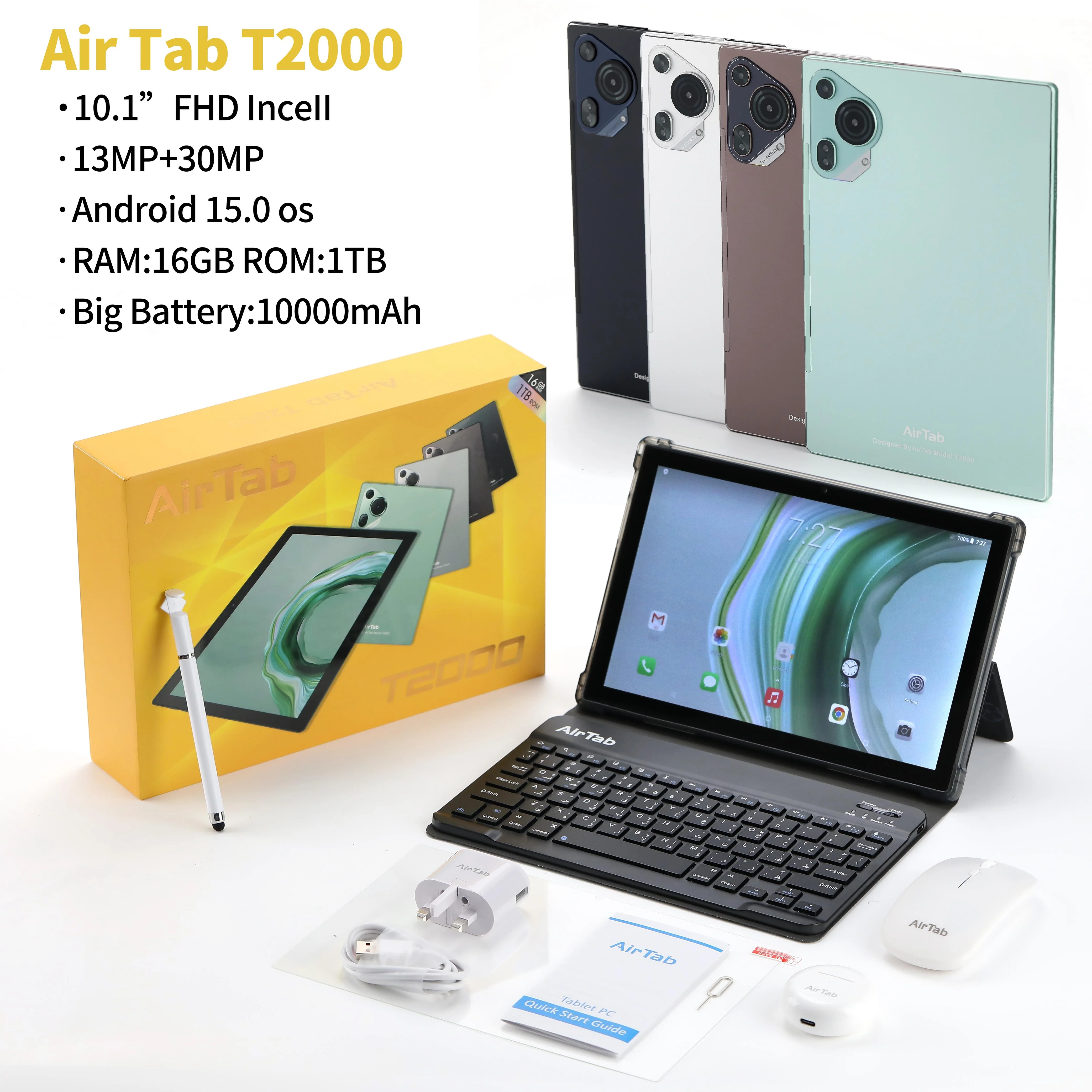 تابلت AirTab T2000 10.1" مزود بكيبورد وماوس وقلم  ضمان 6 شهور + سماعة هدية
