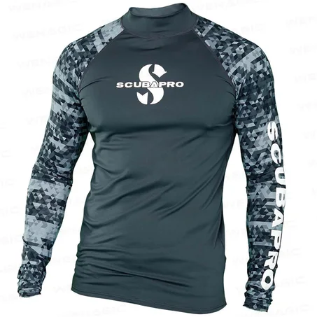 Men's Surf Rash Guard Long Sleeve Sun Protection Basic Skins Surfing Suit Diving Swimming T-Shirt Rashguard Gym Clothes