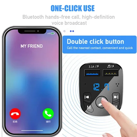 Car Hands-Free Bluetooth 5.0 Compatible FM Transmitter Kit Car MP3 Modulator Player Handsfree Audio Receiver 2 USB Fast Charger