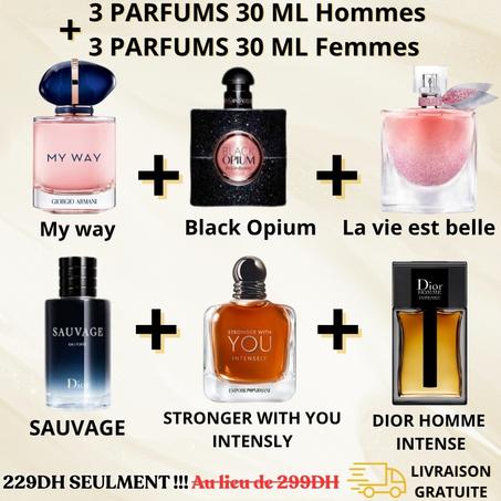 Pack 3 Parfums Hommes + 3 Parfums Femmes