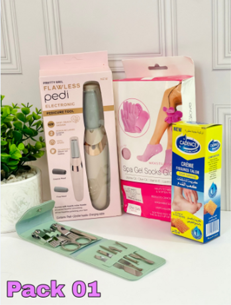 جهاز إزالة الجلد الميت+ جوارب السليكون + مجموعة العناية بالأظافر + مهرم ( باك العناية بالقدمين )