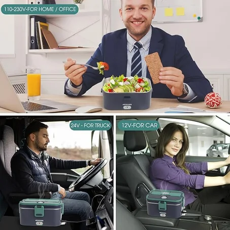 صندوق غداء كهربائي بسعة 1.5 لتر وسخان طعام محمول للسيارة أو المنزل  مقاوم للتسرب،  لتسخين الغداء
