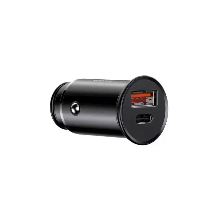 Chargeur Voiture Baseus 30W Métal – USB-A + USB-C Charge Rapide (Noir)