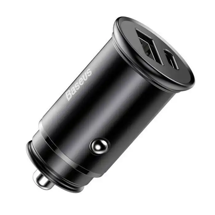 Chargeur Voiture Baseus 30W Métal – USB-A + USB-C Charge Rapide (Noir)