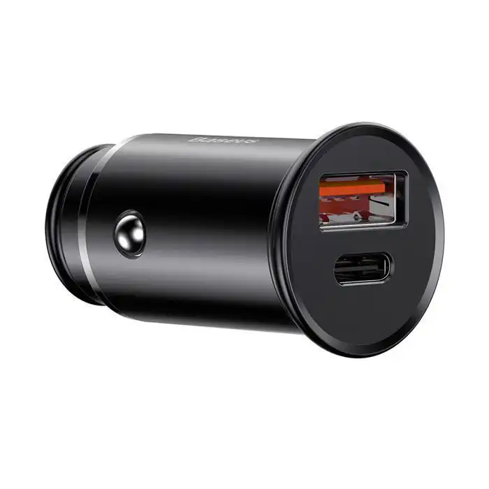 Chargeur Voiture Baseus 30W Métal – USB-A + USB-C Charge Rapide (Noir)