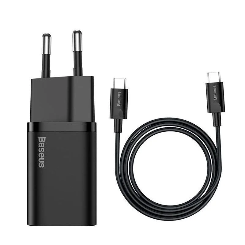 Chargeur Baseus 25W Charge Rapide PD + Câble Type-C vers Type-C 3A 1m (Noir)