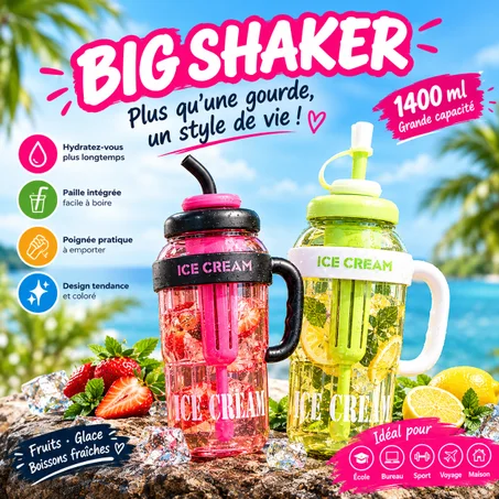 BIG SHAKER™ — Gourde 1400 ML avec Paille