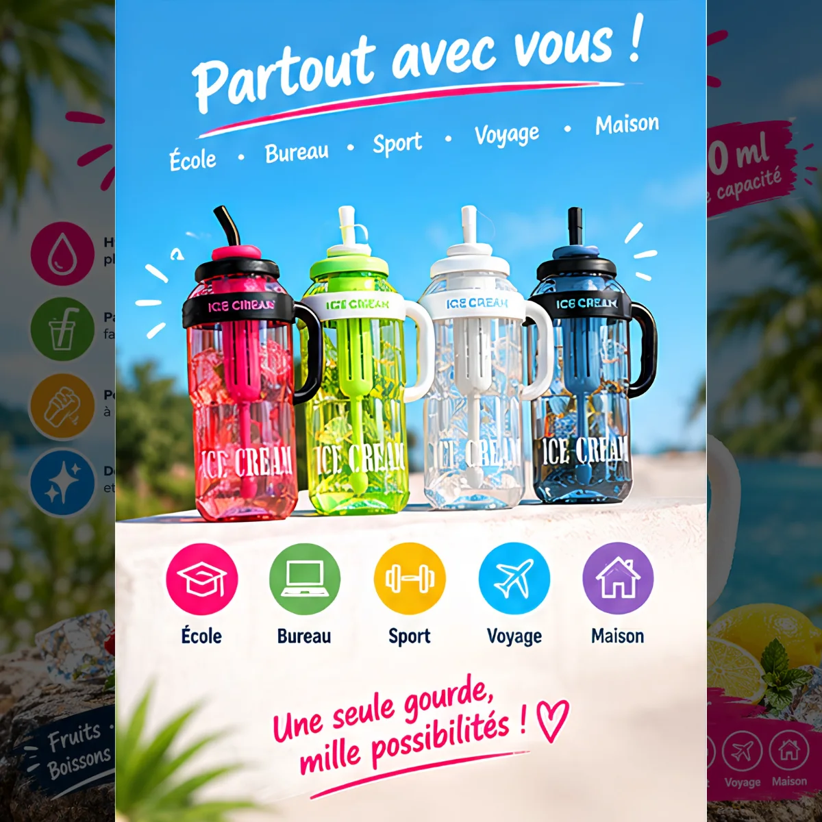 BIG SHAKER™ — Gourde 1400 ML avec Paille