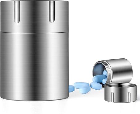 تيسور حافظة حبوب دواء محمولة، حامل حبوب دواء معدني من التيتانيوم، صندوق صغير مع سلسلة مفاتيح، زجاجة حبوب منع الحمل مقاومة للماء، حاوية منظمة للسفر والتخييم في الهواء الطلق (زجاجة حبوب تيتانيو