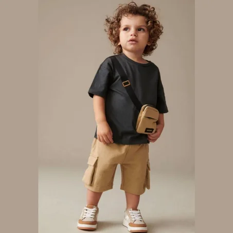 JELIBOOM Ensemble t-shirt à manches courtes et short utilitaire marron/gris