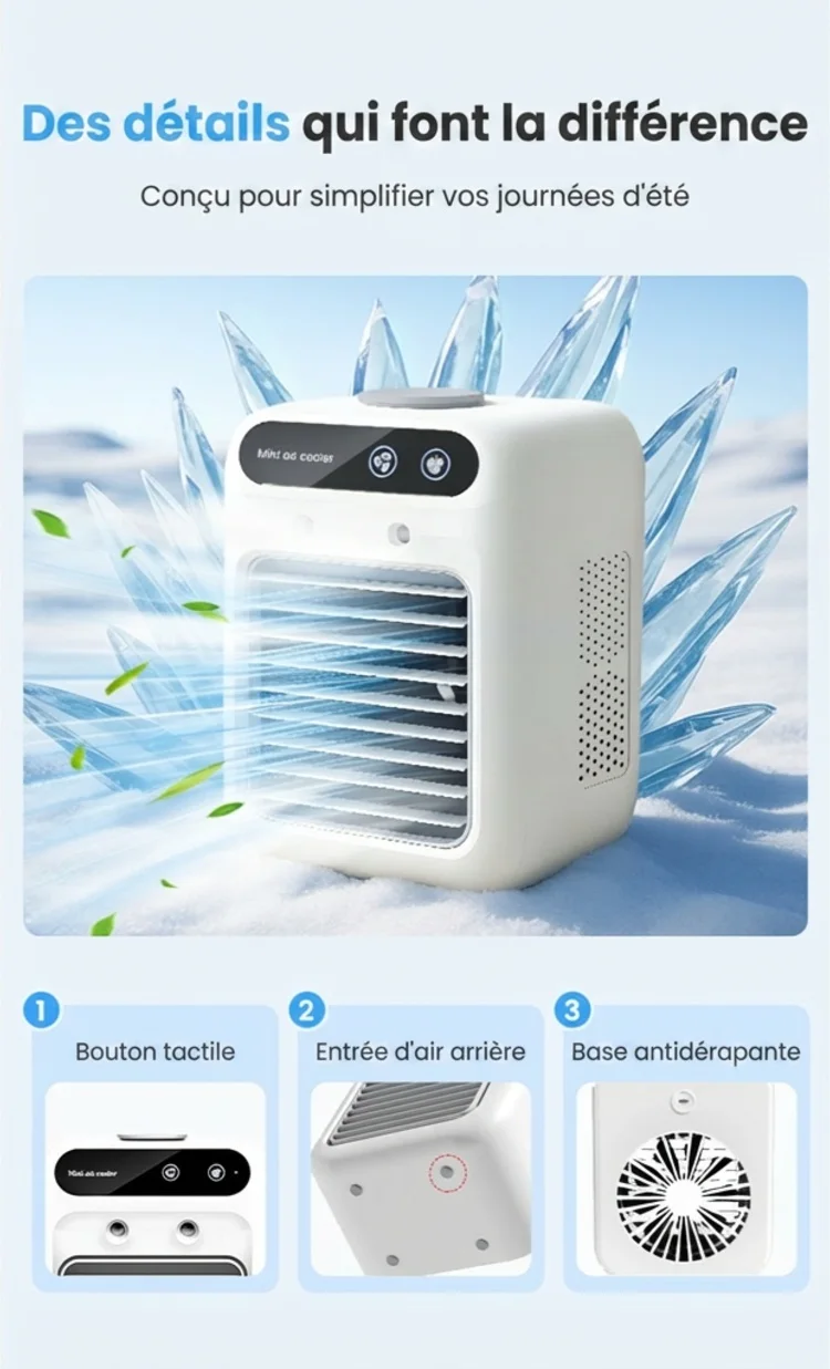 Mini climatiseur portable avec refroidisseur et humidificateur