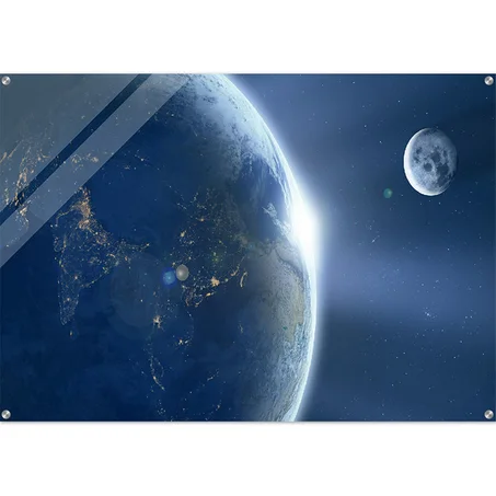 Earth Moon Ache Sunrise Space All Universe | Multi Size Horizontal Acrylic Print | High Quality Wall Art Print