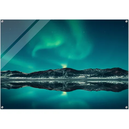 Aurora | Blue and Green Sky and Moutain | Multi Size Horizontal Acrylic Print | High Quality Wall Art Print